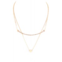 Crystal Bar & Metal Cube Layer Necklace Set